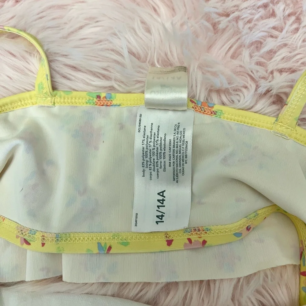 OshKosh B’gosh Yellow Ditsy Floral Ruffle 2 Piece Hi Waisted Bikini Sz 14 Girls‎